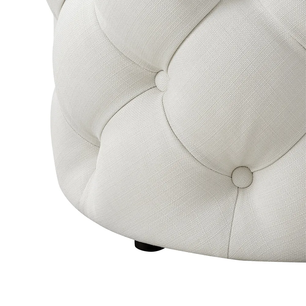 Round Velvet Tufted Solid Puffy Stool In White Single Piece