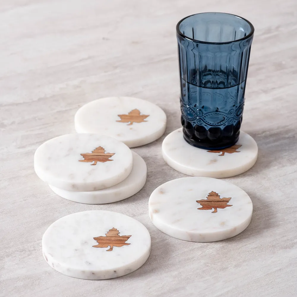 Round White Marble Coasters Set Of 6