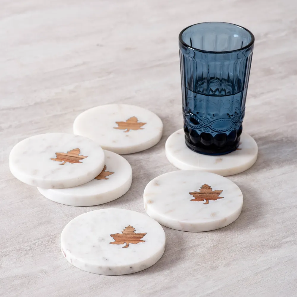 Round White Marble Coasters Set Of 6