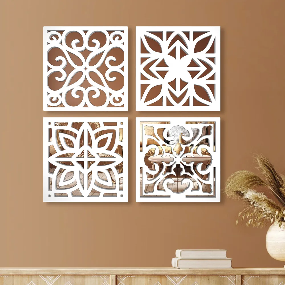 Royal Arabic Wooden Mirror Wall Art- Set of 4