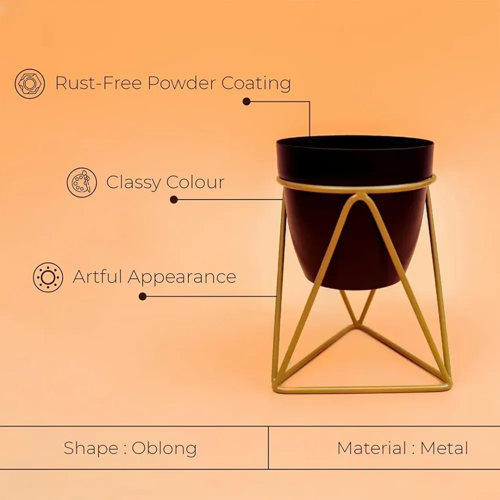 Royal Black and Gold Resilient Metal Plant Pot Single Piece