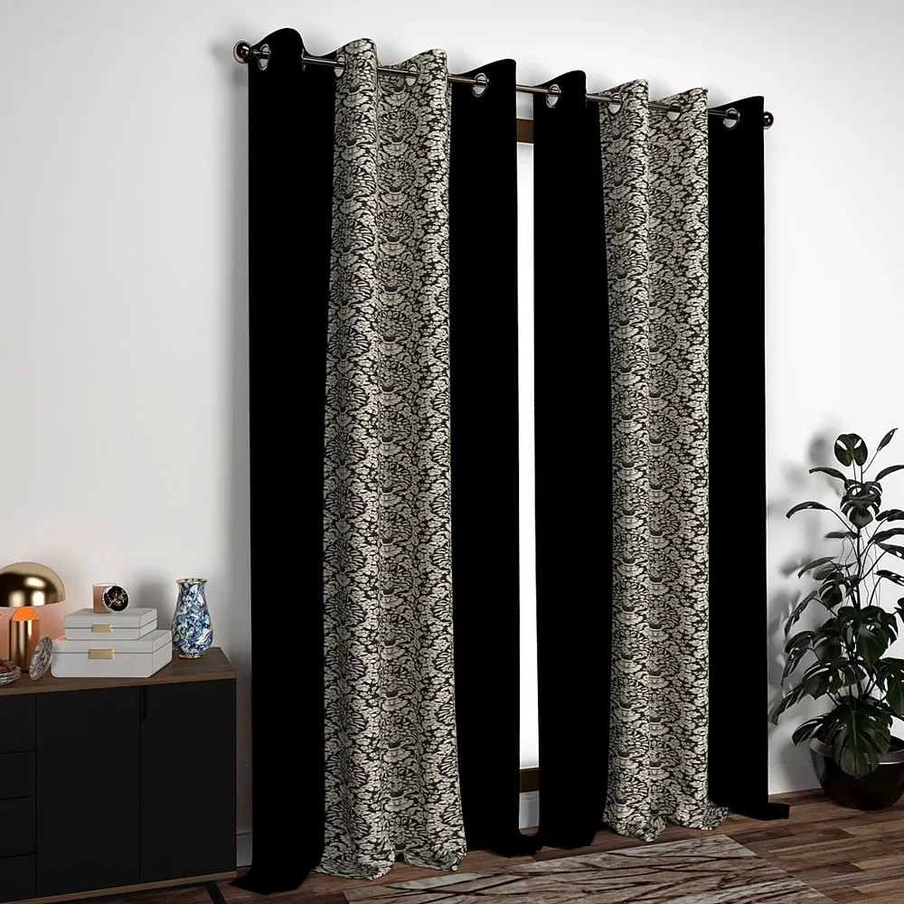 Royal Black Designer Layered Door Curtain Medium Single Piece (7ft)