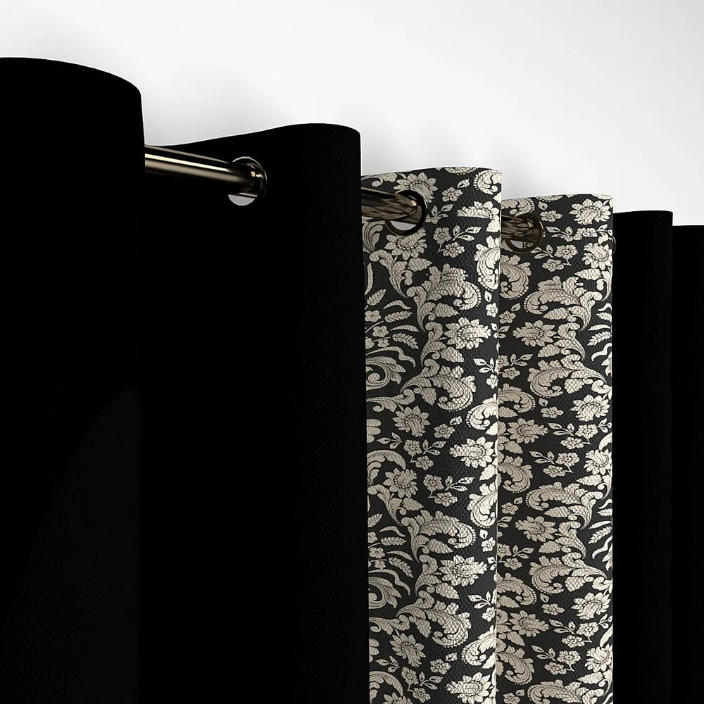 Royal Black Designer Layered Door Curtain Medium Single Piece (7ft)