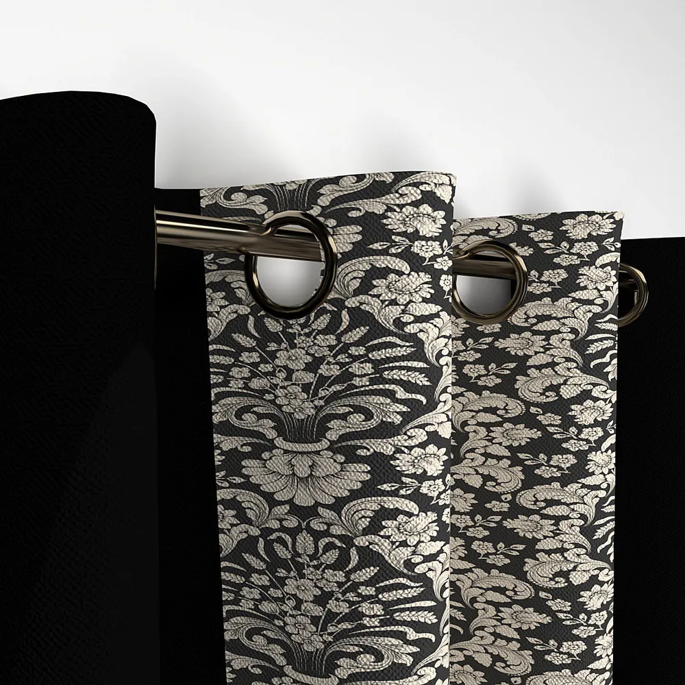 Royal Black Designer Layered Window Curtain