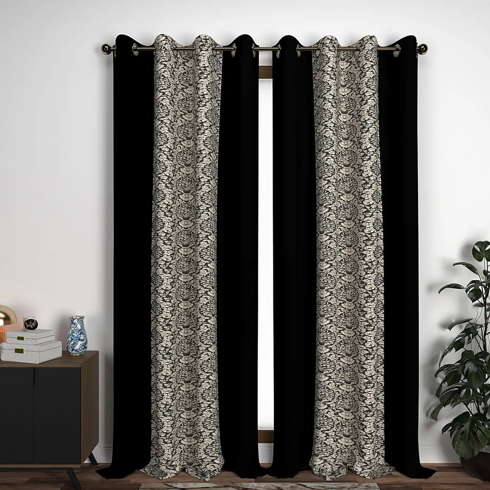 Royal Black Designer Layered Window Curtain