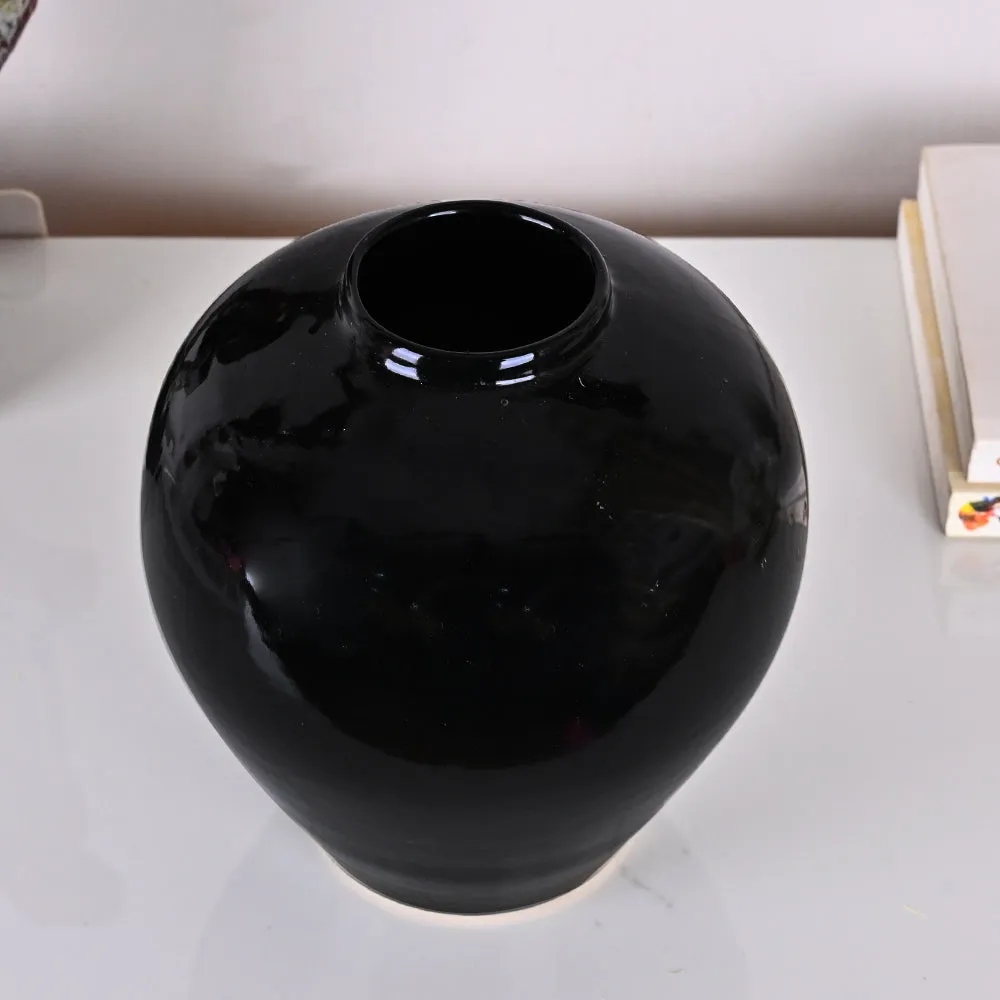 Royal Black High-quality Ceramic Urn Shaped Flower Vase