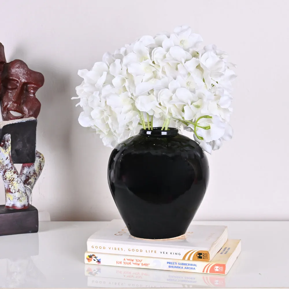 Royal Black High-quality Ceramic Urn Shaped Flower Vase