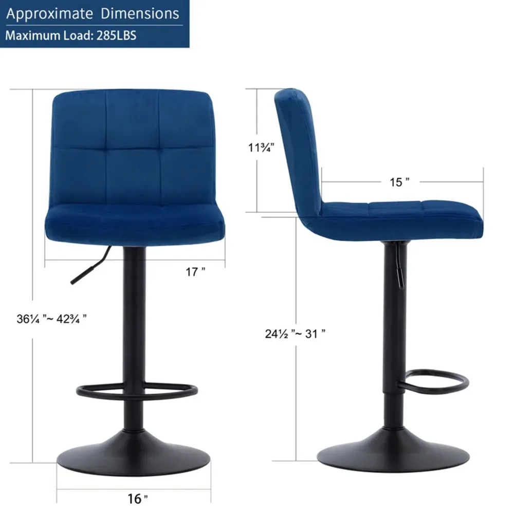 Royal Blue Plush Feel Velvet Counter Bar Chair / Long Chair Single Chair