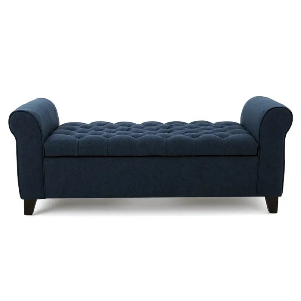 Royal Blue Resilient & Super Soft Luxurious Tufted Velvet Flip Top Storage Bench With Rolled Arms