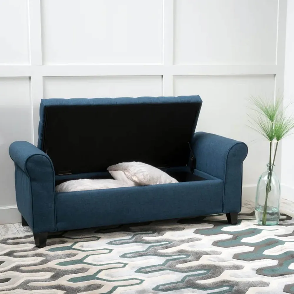 Royal Blue Resilient & Super Soft Luxurious Tufted Velvet Flip Top Storage Bench With Rolled Arms