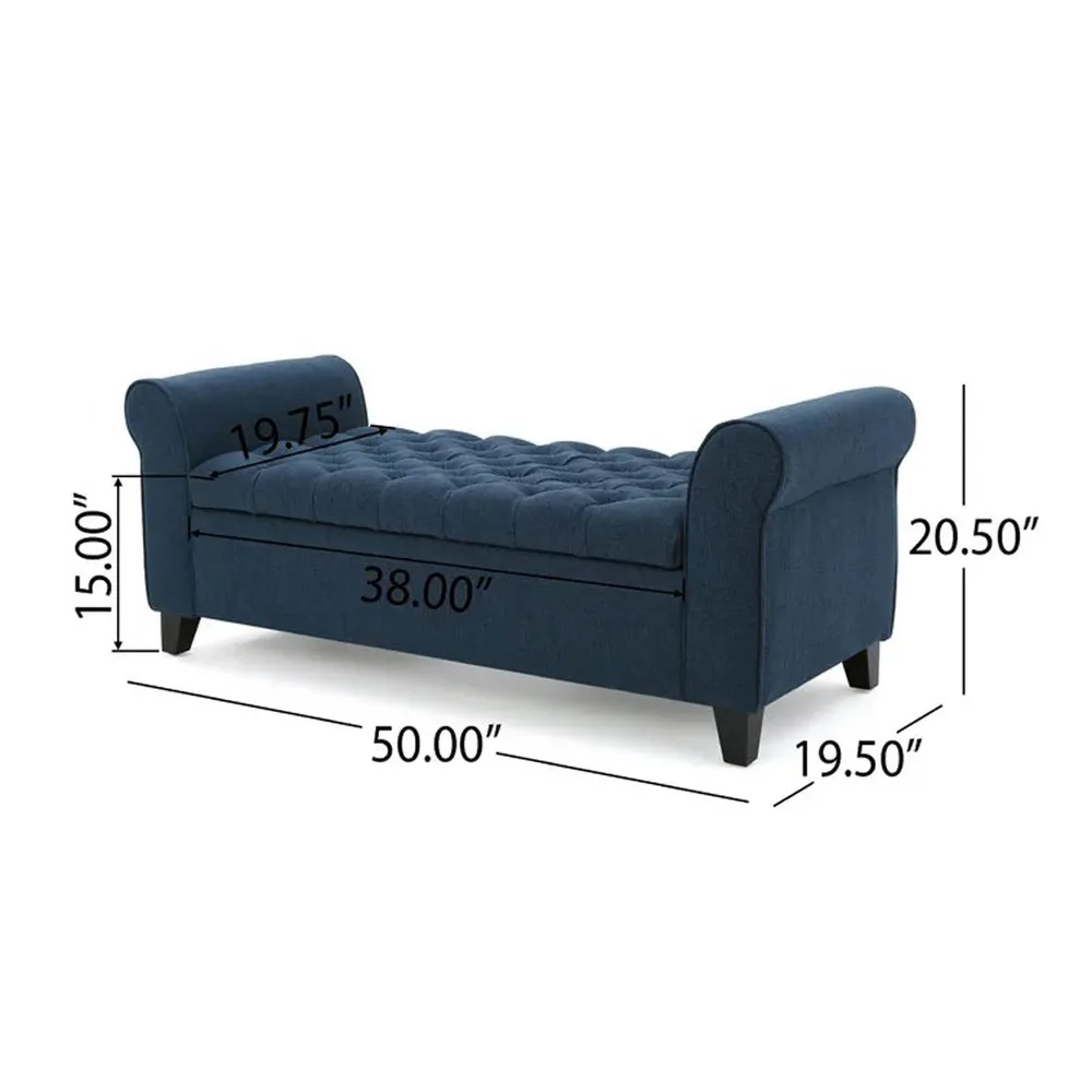 Royal Blue Resilient & Super Soft Luxurious Tufted Velvet Flip Top Storage Bench With Rolled Arms
