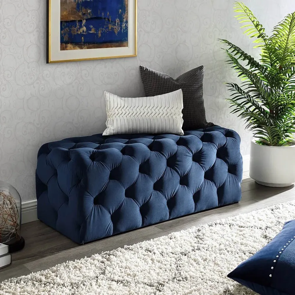 Royal Blue Resilient & Super Soft Luxurious Tufted Velvet Upholstered Bench