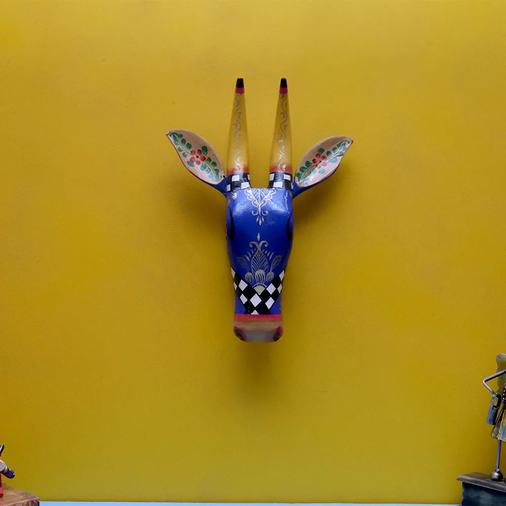 Royal Blue Wild Animal Head Wooden Wall Decor