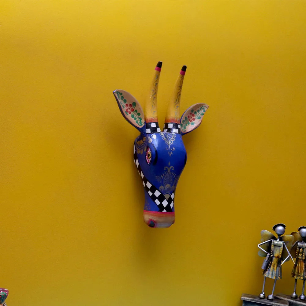 Royal Blue Wild Animal Head Wooden Wall Decor