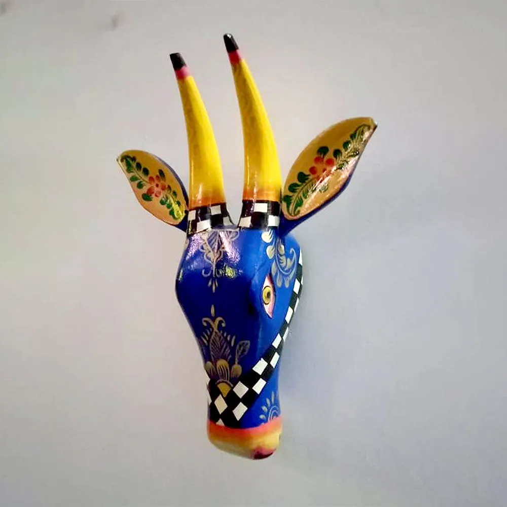 Royal Blue Wild Animal Head Wooden Wall Decor