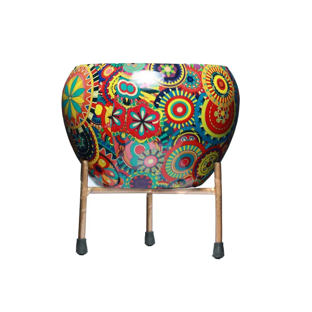 Royal Bright Multi-Hued Resilient Metal Plant Pot With Stand Set Of 1