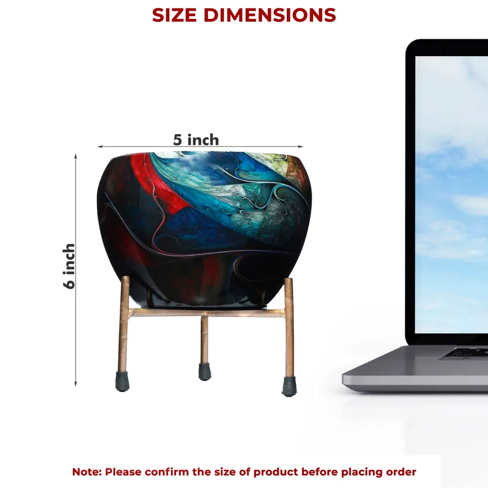 Royal Bright Multi-Hued Resilient Metal Plant Pot With Stand Set Of 1