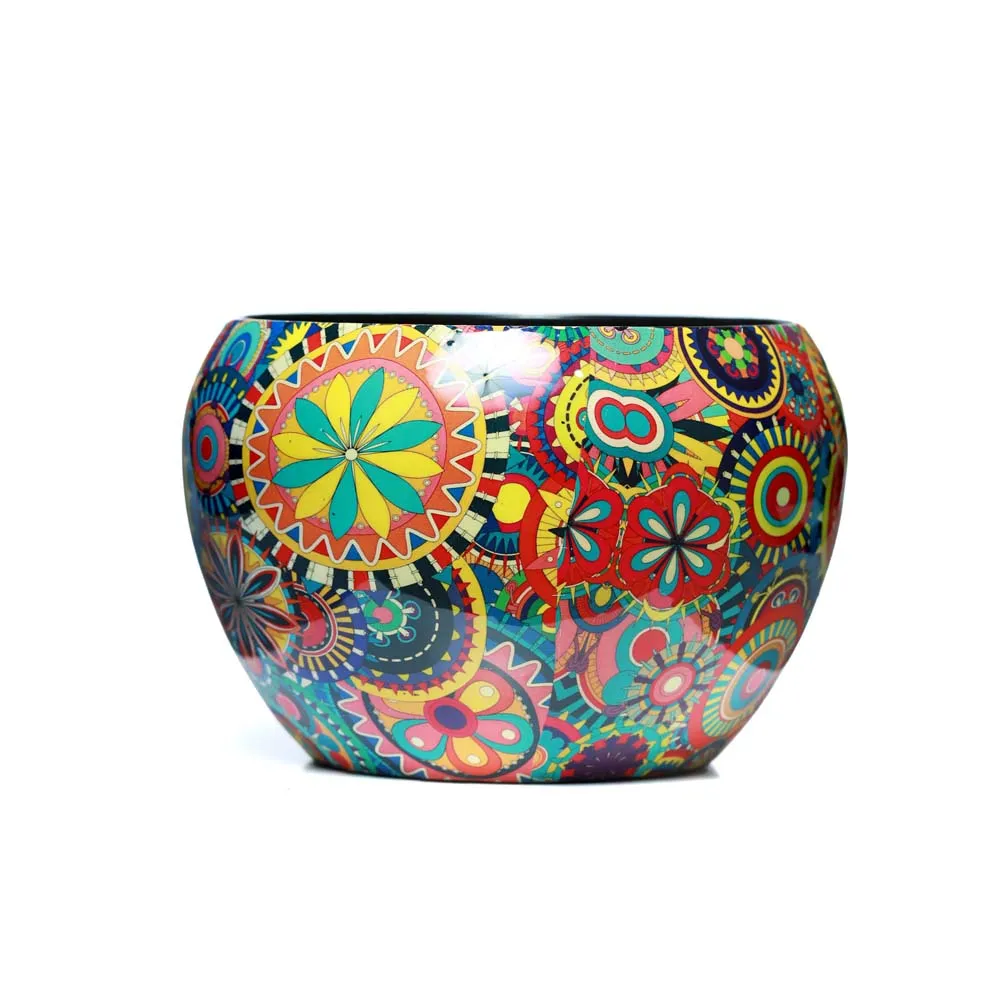 Royal Bright Multi-Hued Resilient Metal Plant Pot With Stand Set Of 1
