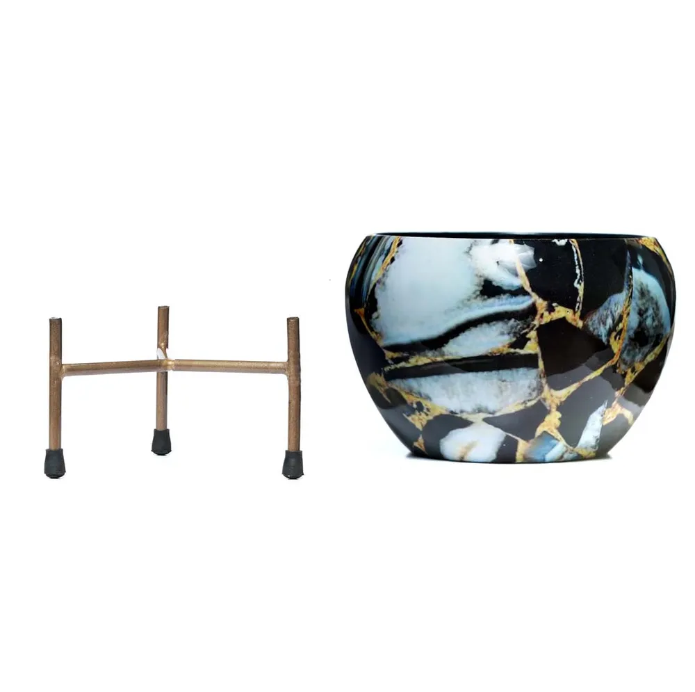 Royal Bright Multi-Hued Resilient Metal Plant Pot With Stand Set Of 1