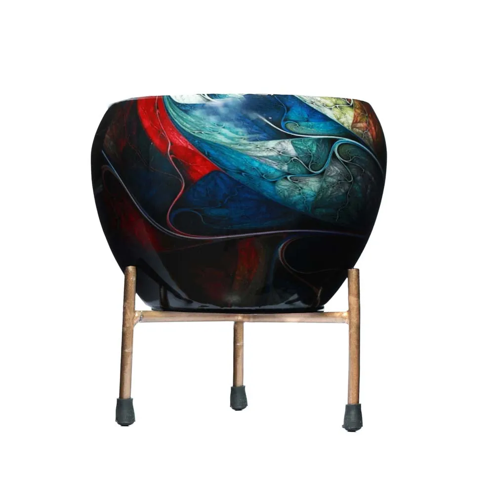 Royal Bright Multi-Hued Resilient Metal Plant Pots With Stand Set Of 2