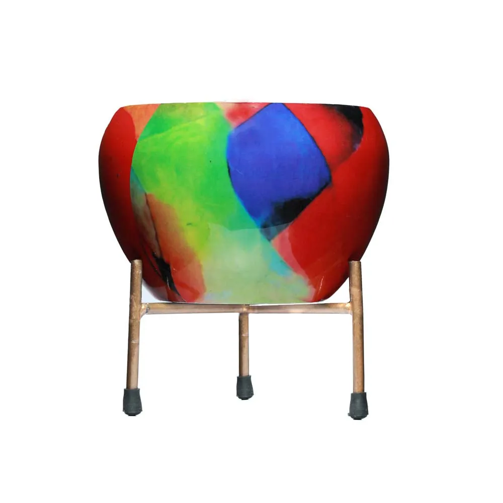 Royal Bright Multi-Hued Resilient Metal Plant Pots With Stand Set Of 2