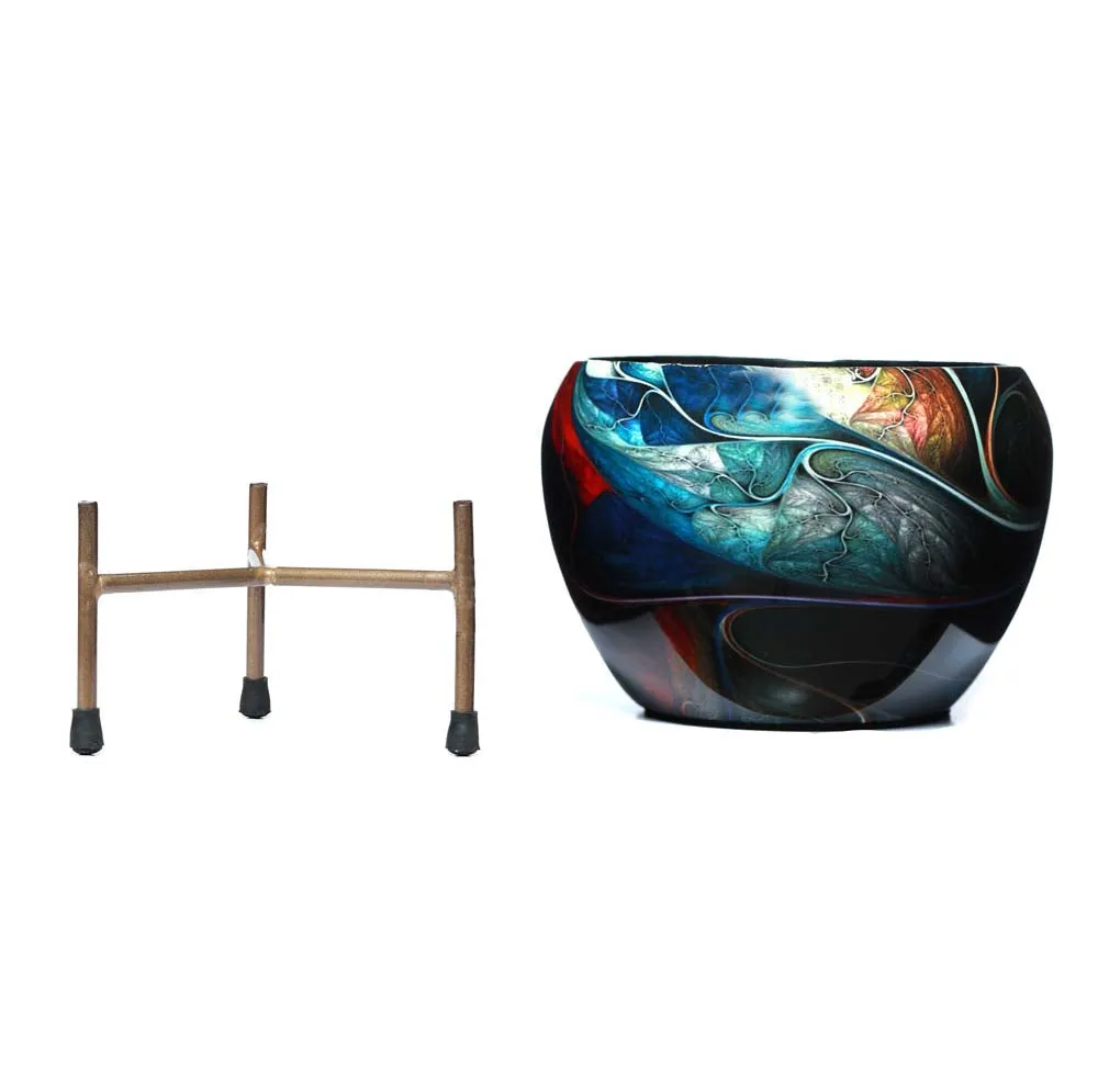 Royal Bright Multi-Hued Resilient Metal Plant Pots With Stand Set Of 2