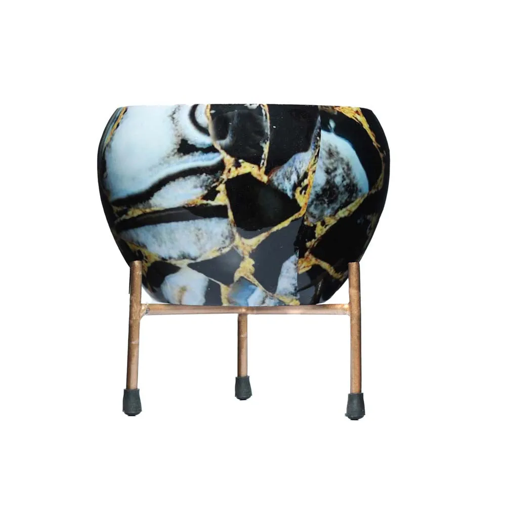 Royal Bright Multi-Hued Resilient Metal Plant Pots With Stand Set Of 2