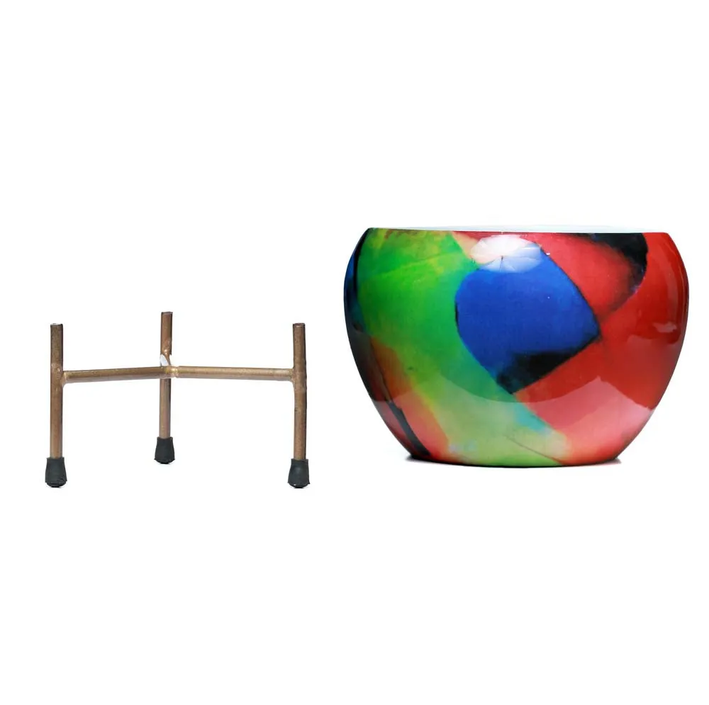 Royal Bright Multi-Hued Resilient Metal Plant Pots With Stand Set Of 2