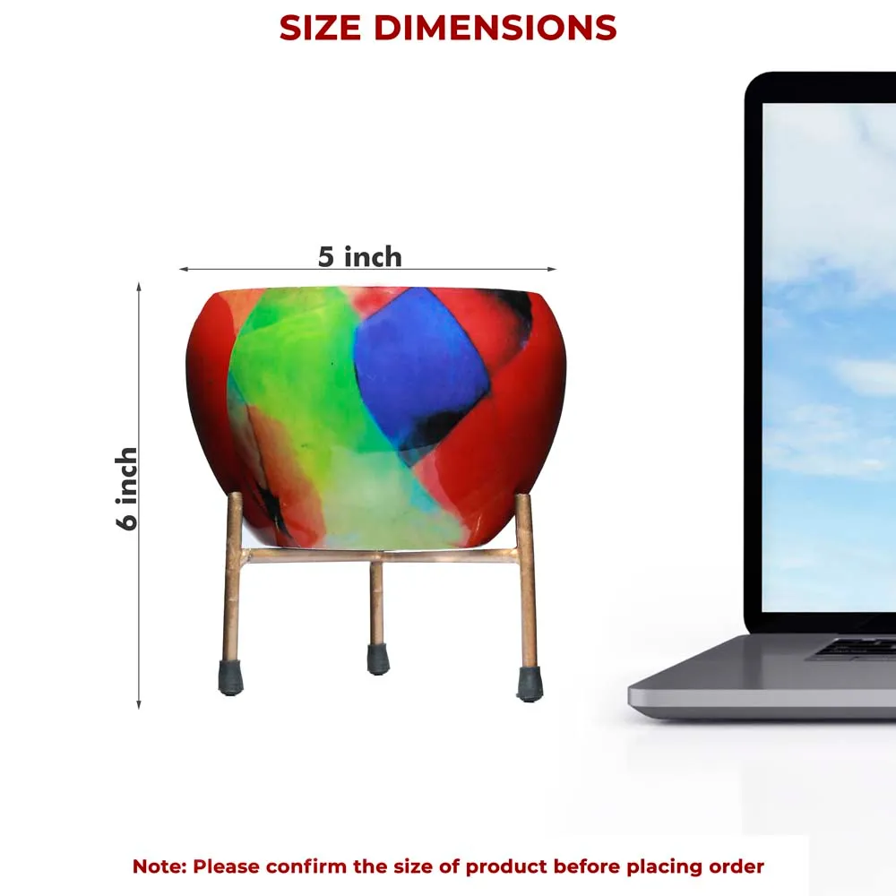 Royal Bright Red Resilient Metal Plant Pot With Stand Set Of 1