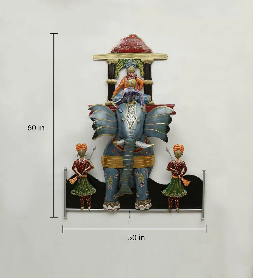 Royal Elephant Charriot LED Metal Wall Art