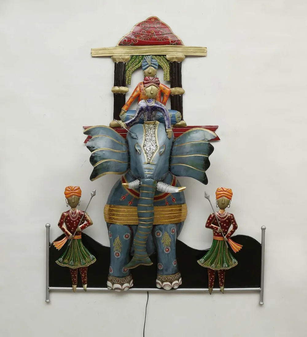 Royal Elephant Charriot LED Metal Wall Art