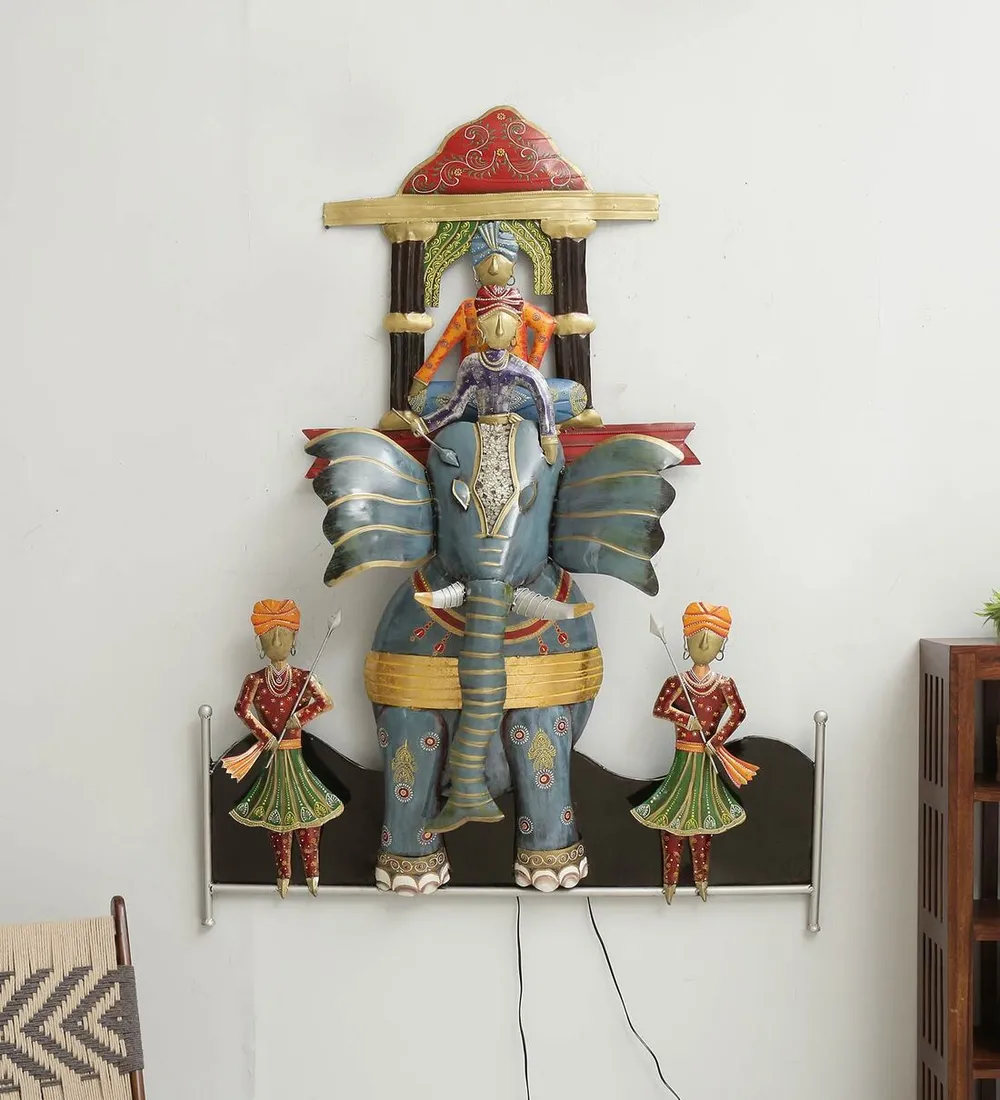 Royal Elephant Charriot LED Metal Wall Art