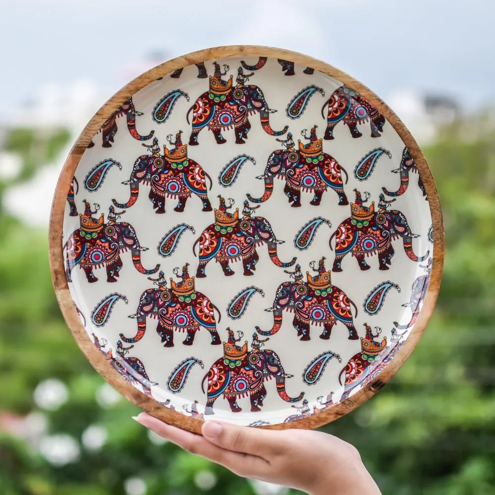Royal Elephants Round Serving Platter