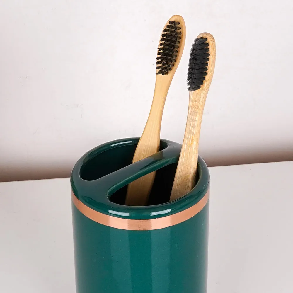 Royal Emerald Green & Gold Rim Ceramic Bathroom Set of 4 (Soap Dispenser, Soap Dish, Toothbrush Holder & Tumbler)