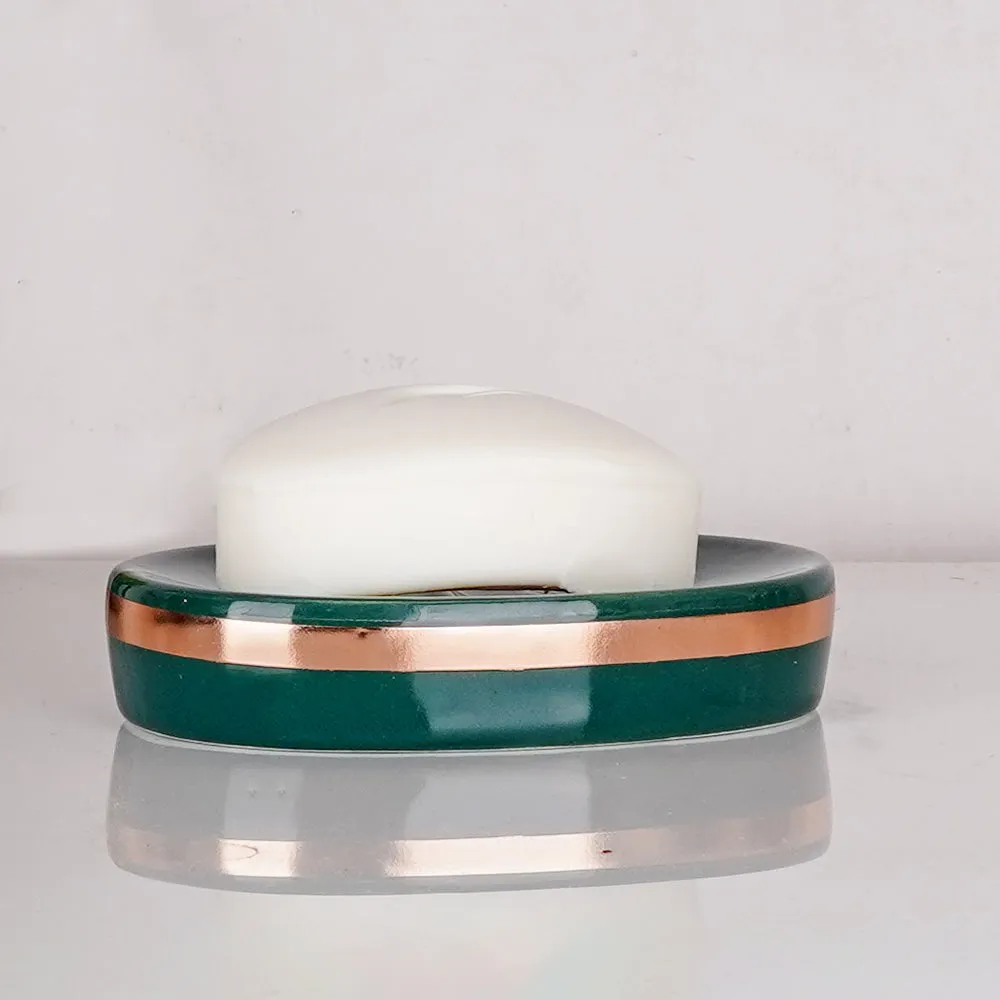 Royal Emerald Green & Gold Rim Ceramic Bathroom Set of 4 (Soap Dispenser, Soap Dish, Toothbrush Holder & Tumbler)