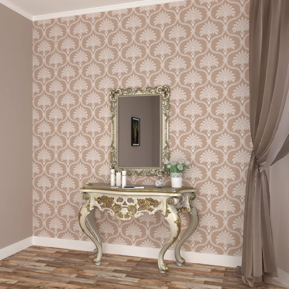 Royal Ethnic Designer Beige &amp; White Premium Quality Wallpaper