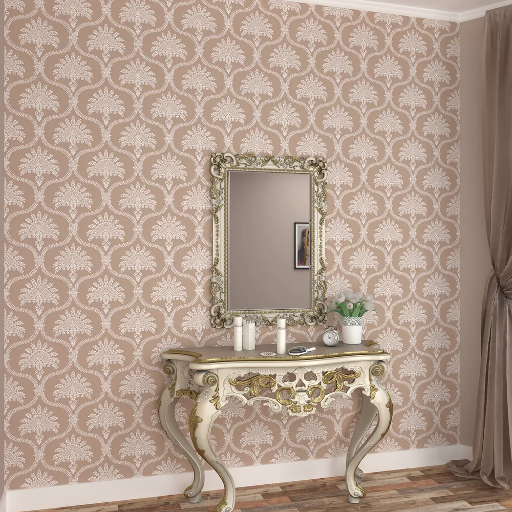 Royal Ethnic Designer Beige &amp; White Premium Quality Wallpaper