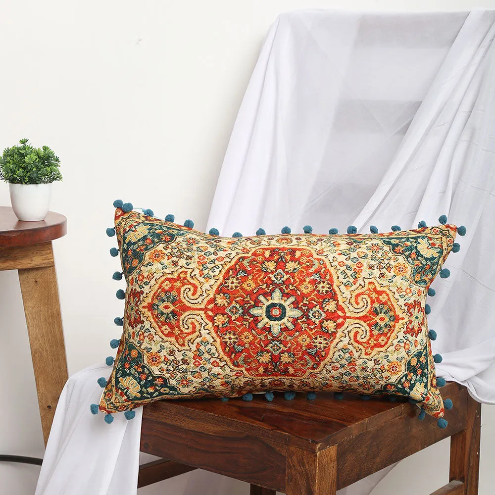 Royal Galeecha Printed Oushak Blue 100% Cotton Cushion Cover Set Of 1