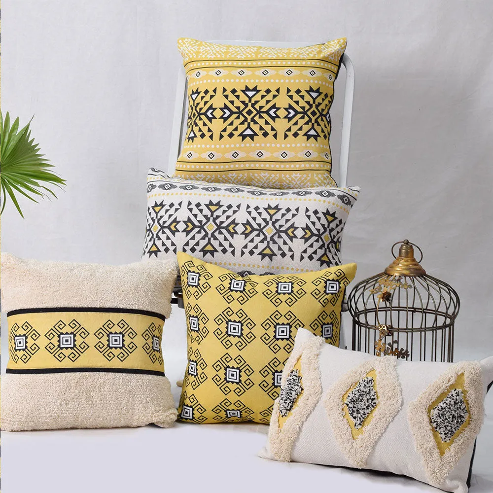 Royal Jaisalmer Neutral-Hued Rectangle and Square 100% Cotton Cushion Covers Set Of 5