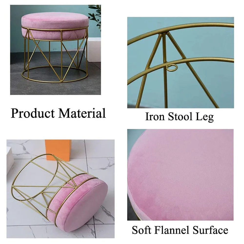 Royal Lilac Velvet & Metal Pouffe Stool