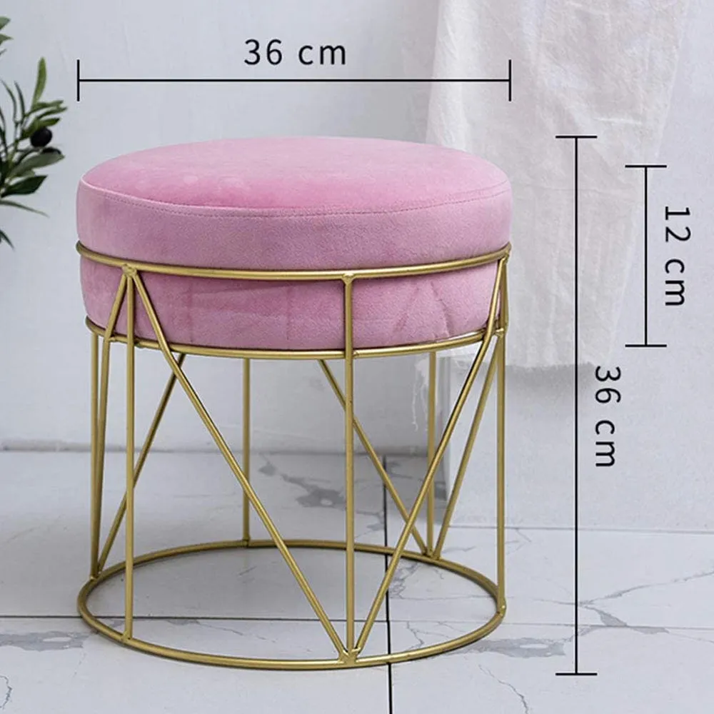 Royal Lilac Velvet & Metal Pouffe Stool