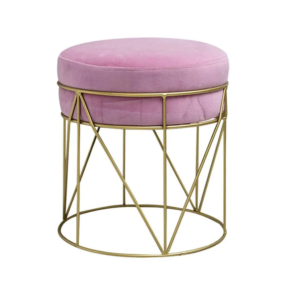 Royal Lilac Velvet & Metal Pouffe Stool