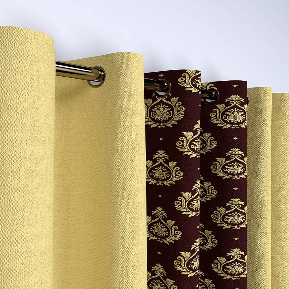 Royal Maroon & Golden Designer Window Curtain