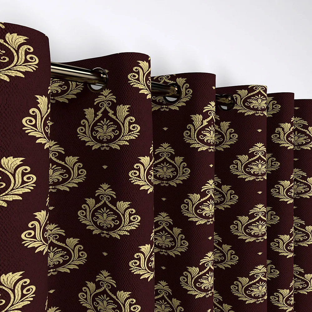 Royal Maroon & Golden Semi-Designer Window Curtain
