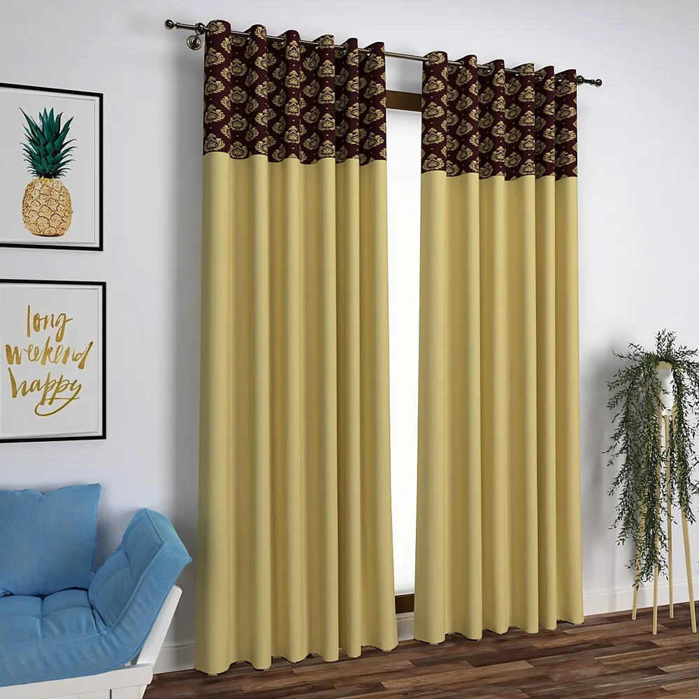 Royal Maroon & Golden Semi-Designer Window Curtain