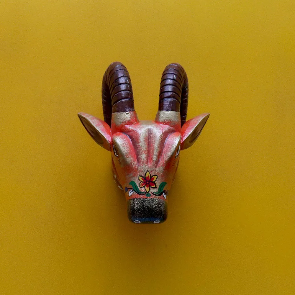 Royal Multicolor Bull Head Wooden Wall Decor