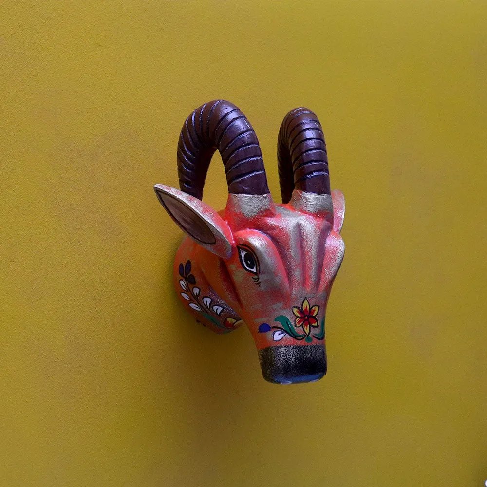 Royal Multicolor Bull Head Wooden Wall Decor
