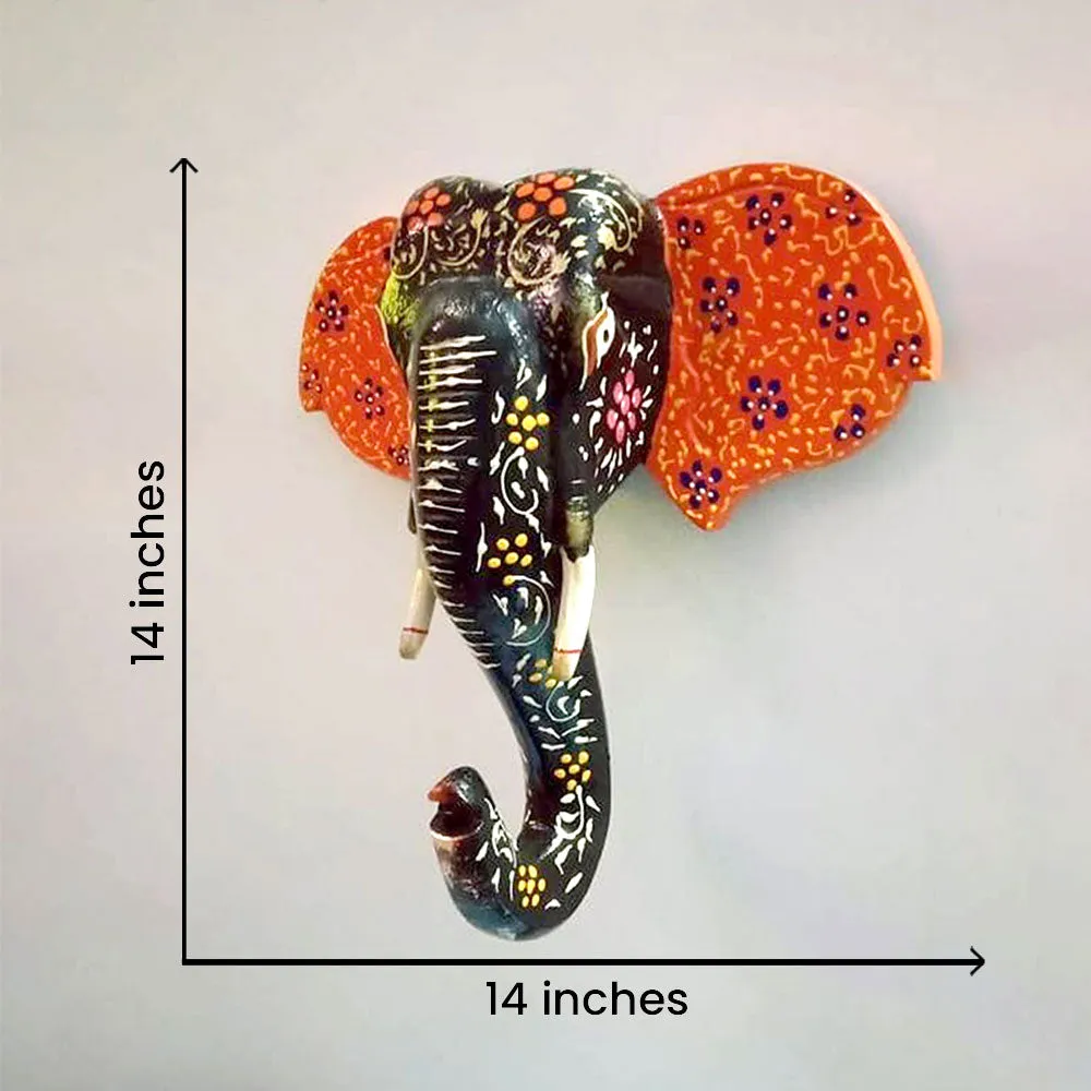 Royal Multicolor Elephant Head Wooden Wall Decor