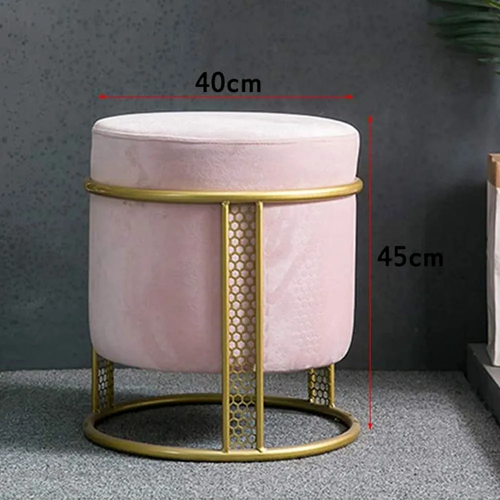 Royal Pink Plush Metal Pouffe Stool