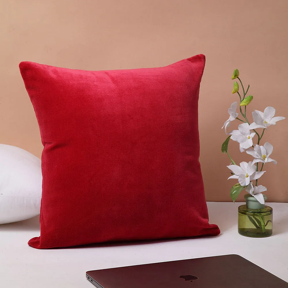 Royal Solid Ruby Red Velvet Cushion Cover Set Of 1